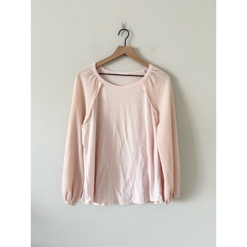 Entro Pale Pink Long Waffle Knit Sleeve Raglan Top - Size Large